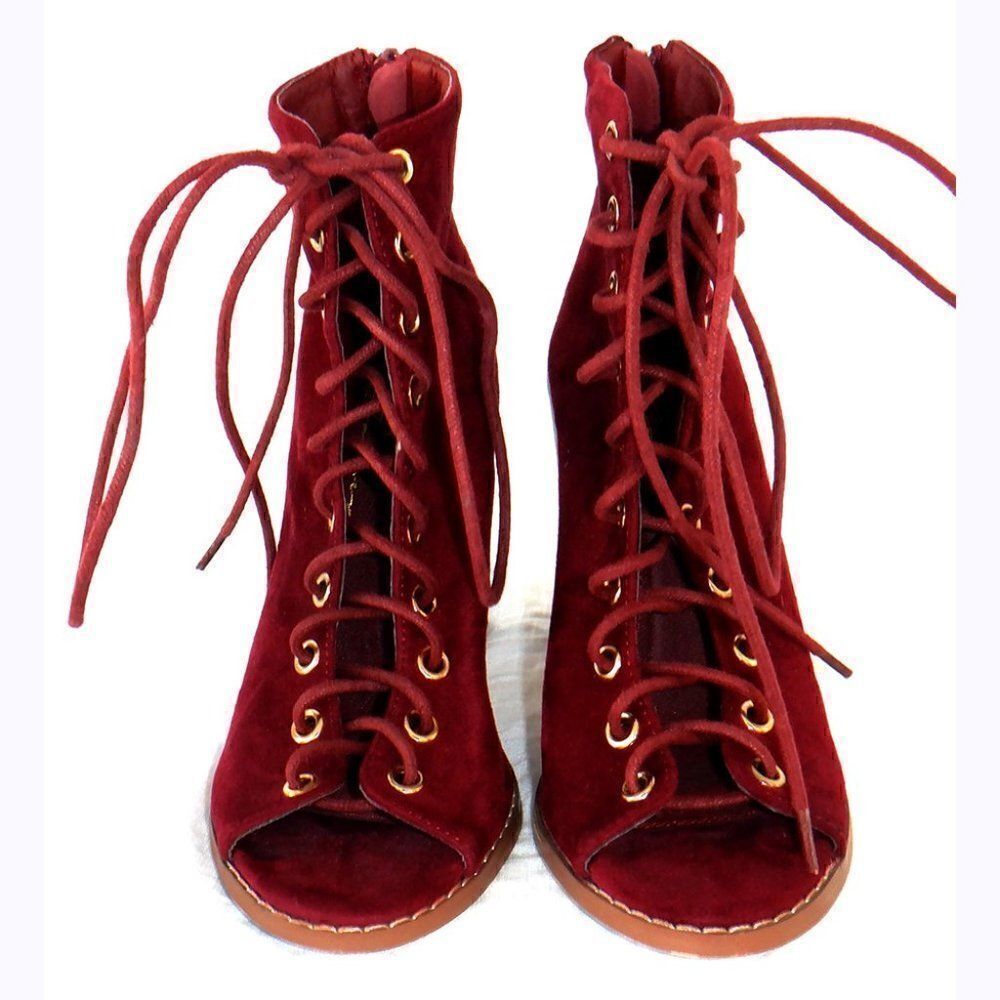Cranberry red Gladiator peep toes chunky heels